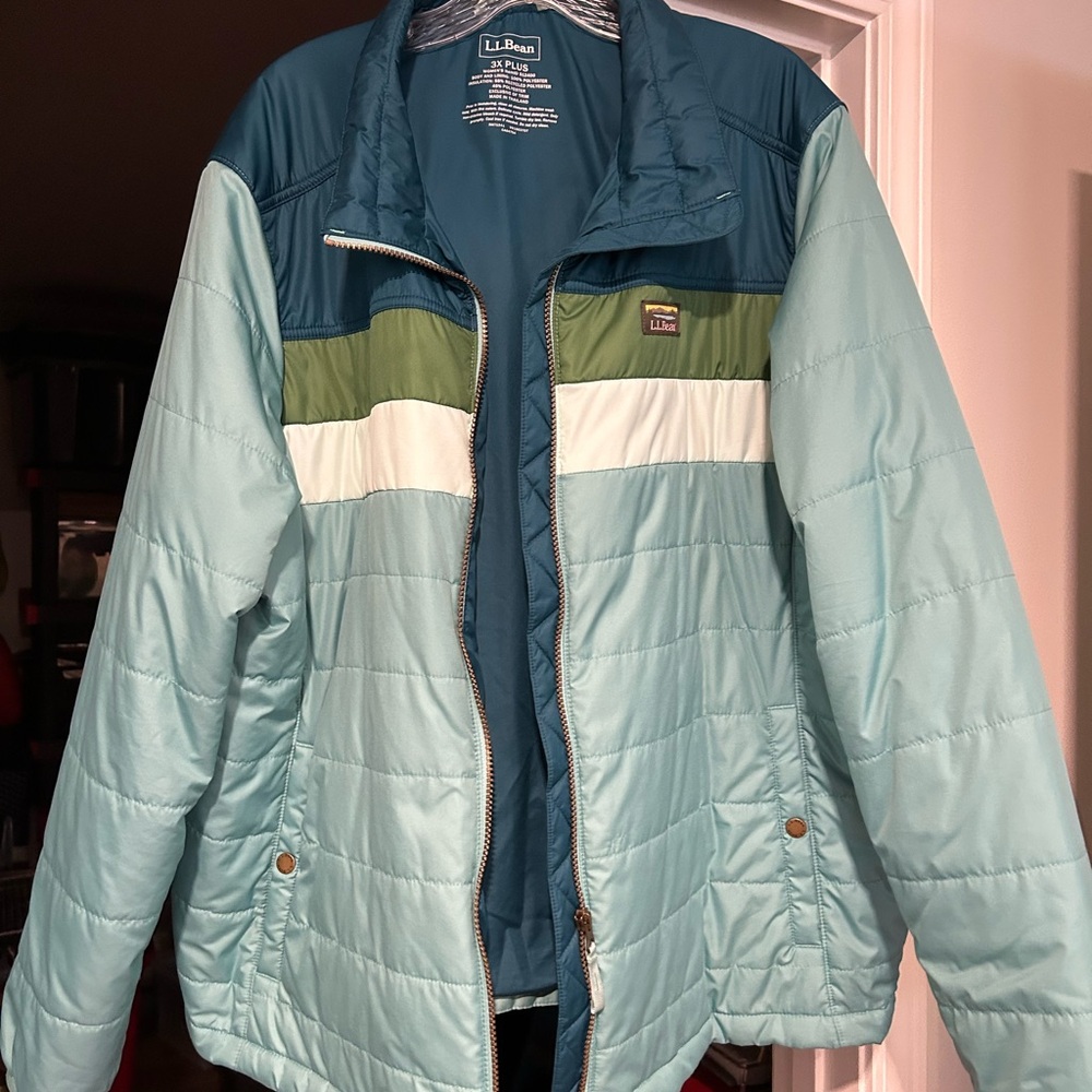 LLBean 3XL womens- Blue-green multi color light weight puffer exc condition